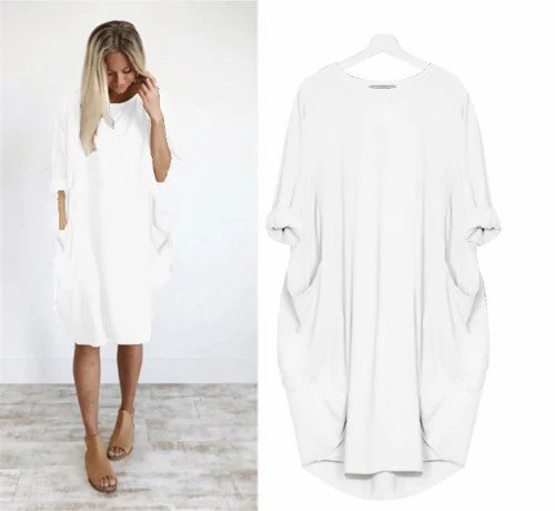 Long sleeve casual loose pocket dress