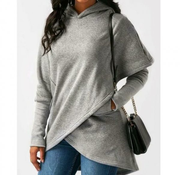 New asymmetric hem long sleeve hoodie
